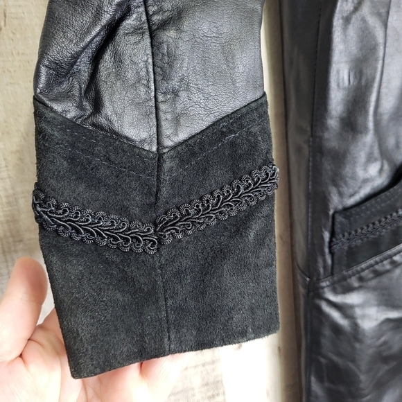 Winlet Long Leather Jacket. Black Paisley Size Small. - Picture 7 of 16